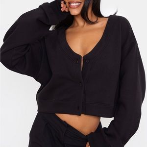 PrettyLittleThing Black Crop Cardigan Sweatshirt